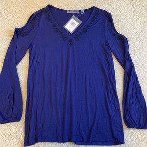89th & Madison indigo blue cold shoulder top NWT
